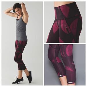 Lululemon All Sport Crop Leggings Back Spin Stroke Dashing Purple Black Size 10